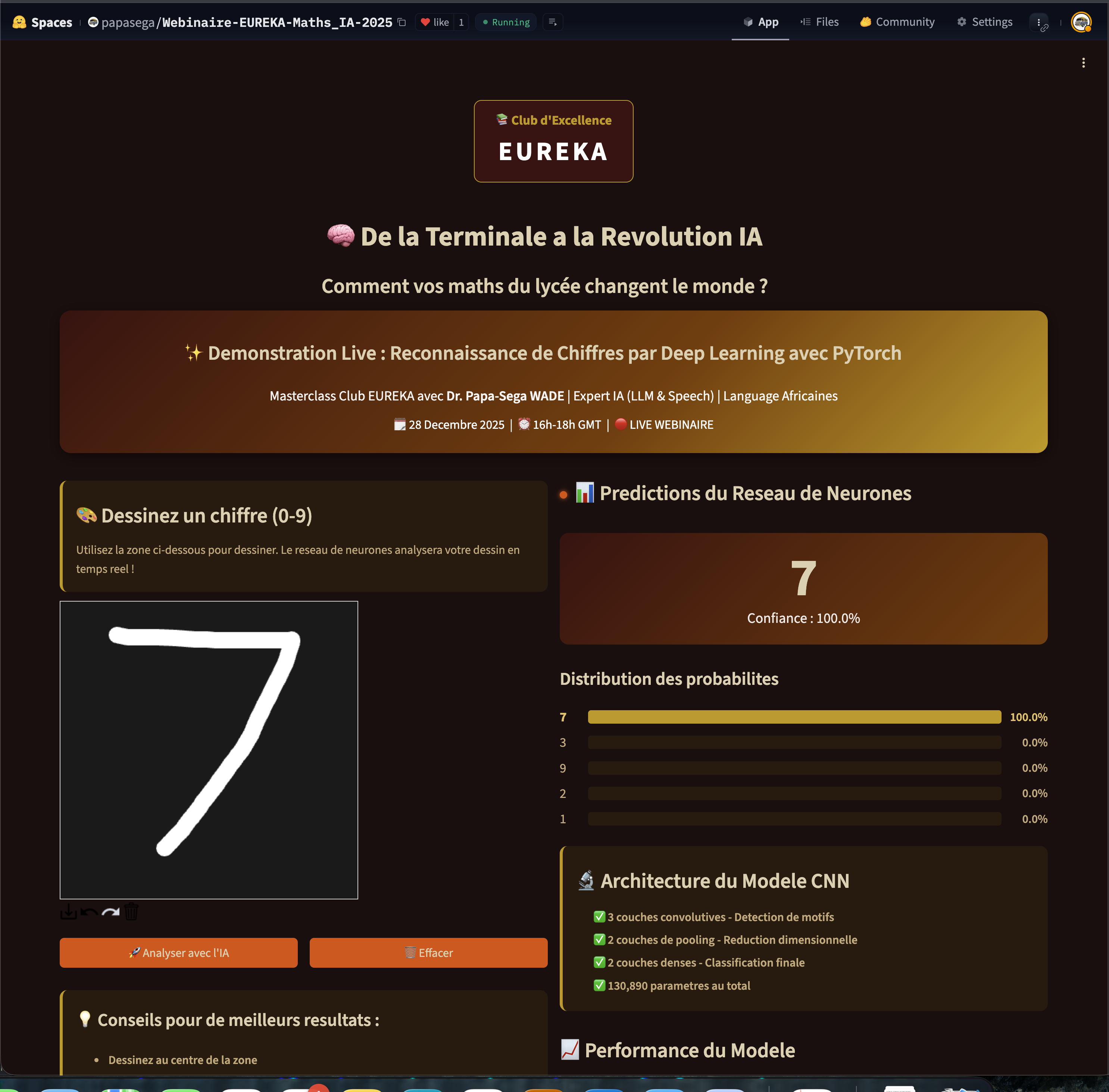Prédiction du chiffre 7 avec 100% de confiance
